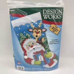 Design Works Felt Stocking Kit 18in Blue Santa Reindeer 6819 DIY Craft